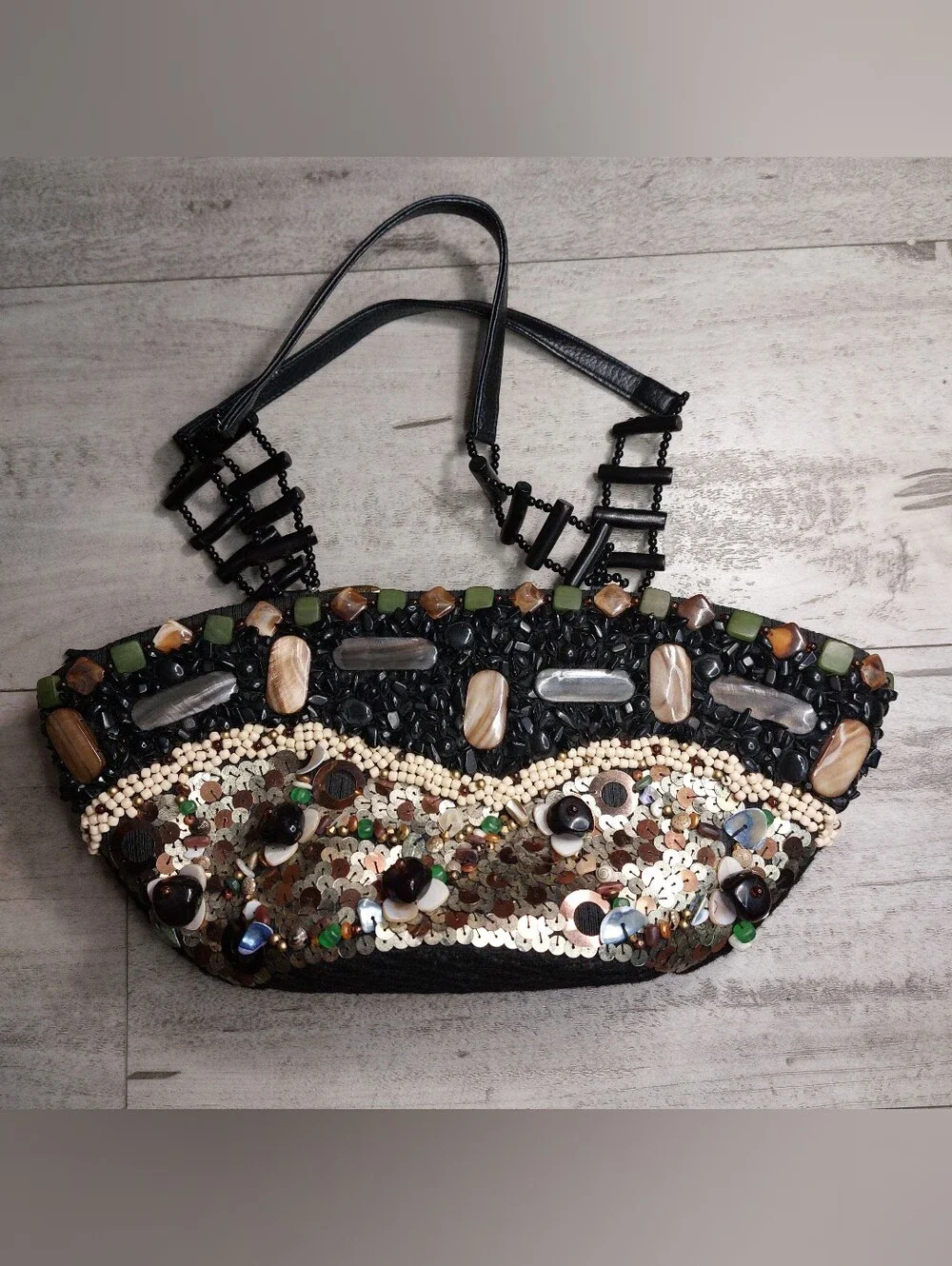 Mary Frances Beaded Sequin Embellished Women’s Handbag - Black